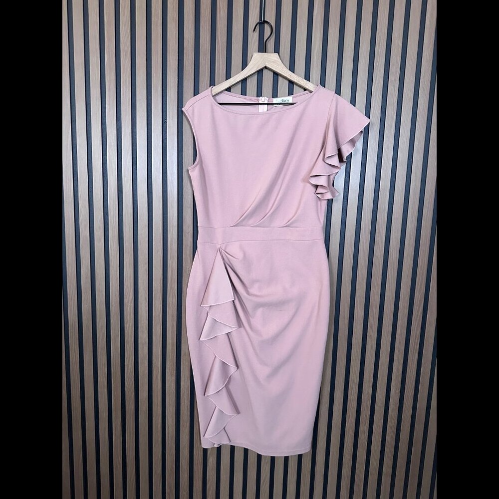 Aisize Dress Large Womens Pink Cocktail Ruffled Asymmetrical Cocktail Sheath